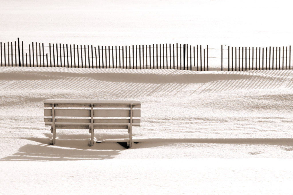 Bench, Snow, Snow Fence
