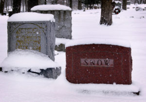 Tombstone, Snow, Beaver Dam Cemetery 