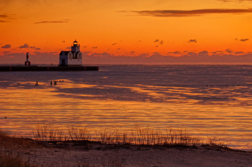 Lighthouse, Kewaunee, Sunrise, Beach