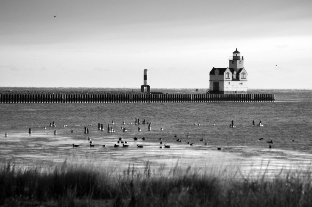 Kewaunee, Lighthouse, B&W, Monochrome