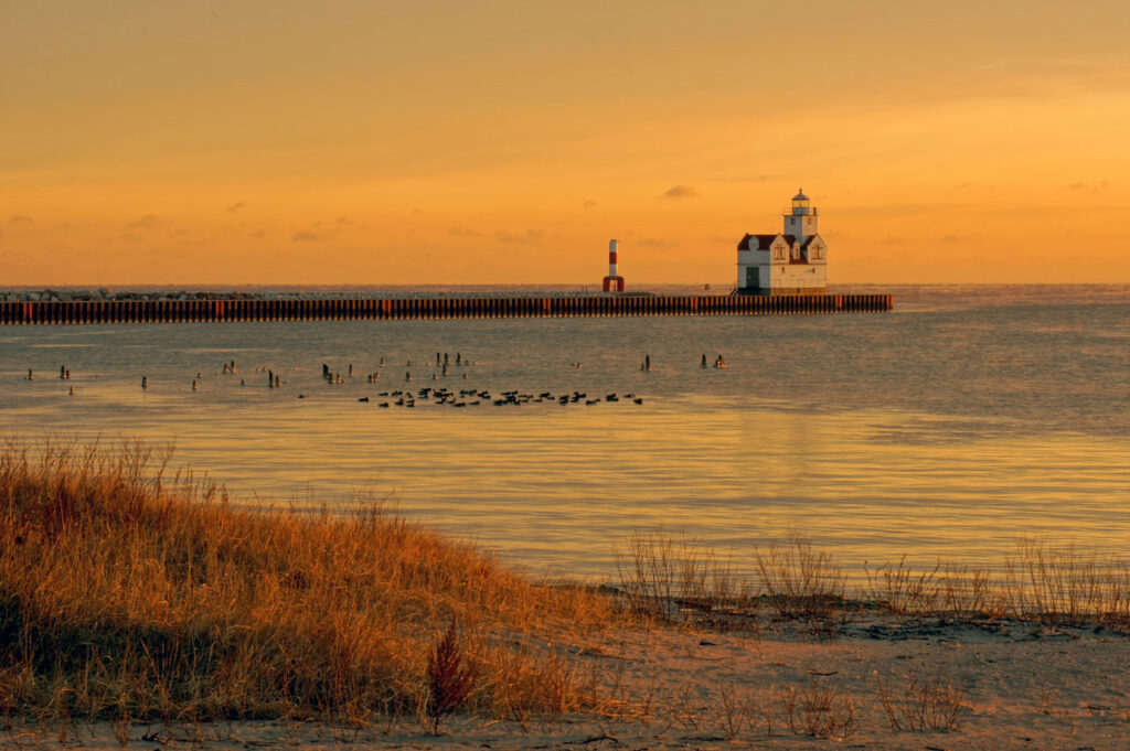 Kewaunee, Lighthouse, Sunrise, Beach