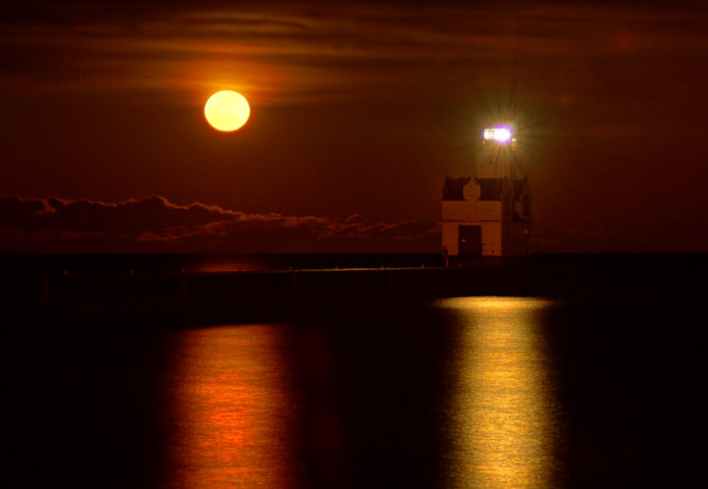 Full Moon, Night, Lighthouse, Refelction