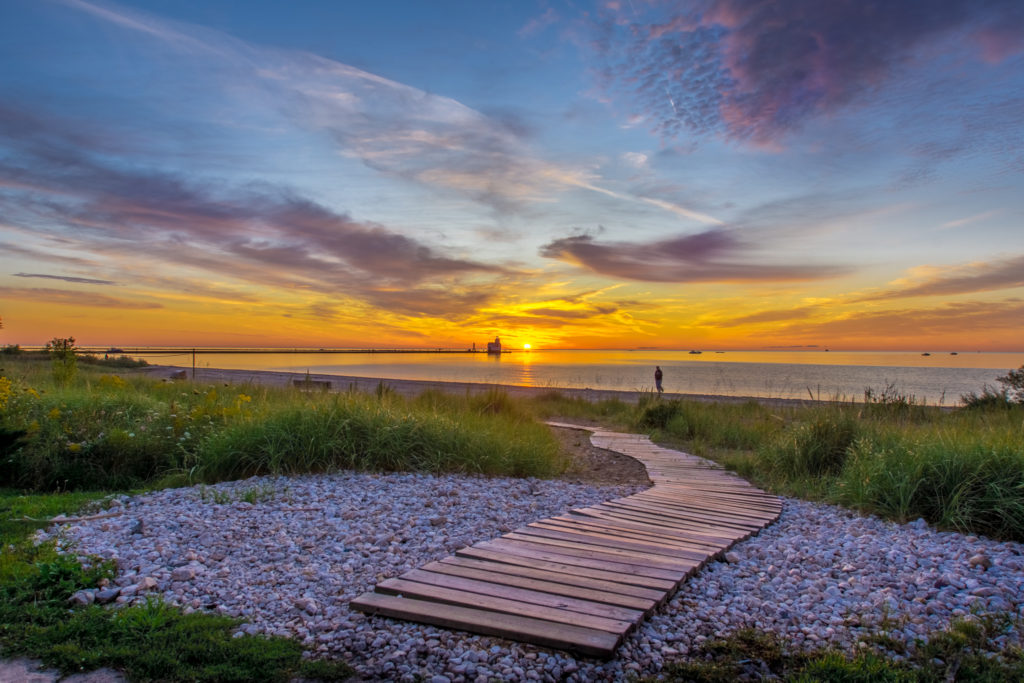 Sunrise, Kewaunee, Beach, Boardwalk, Lake Michigan