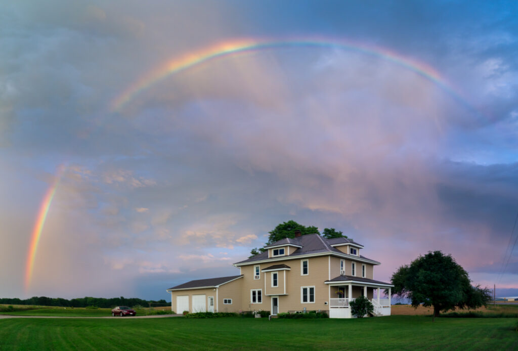 Rainbow, Farm House, Rural, Pano