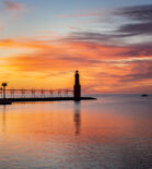 Algoma, Lighthouse, Lake Michigan, Sunrise