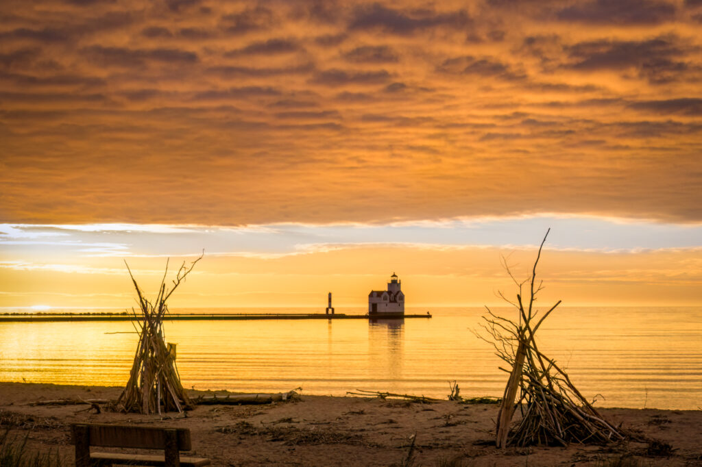 Sunrise, Lighthouse, Kewaunee, Beach