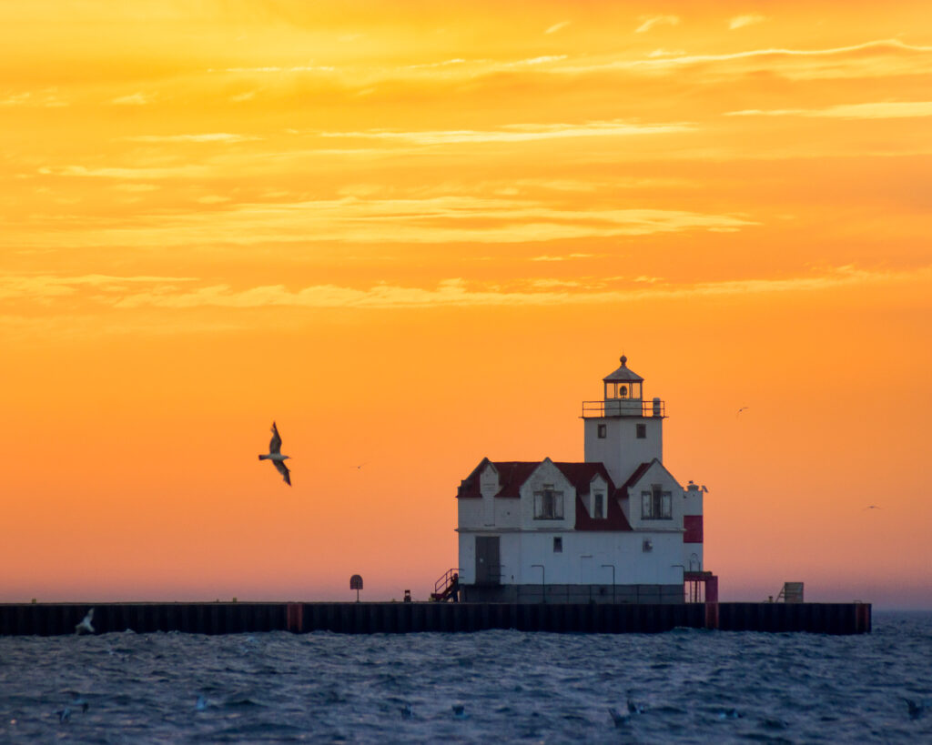 Sunrise, Lighthouse, Kewaunee, Seagull