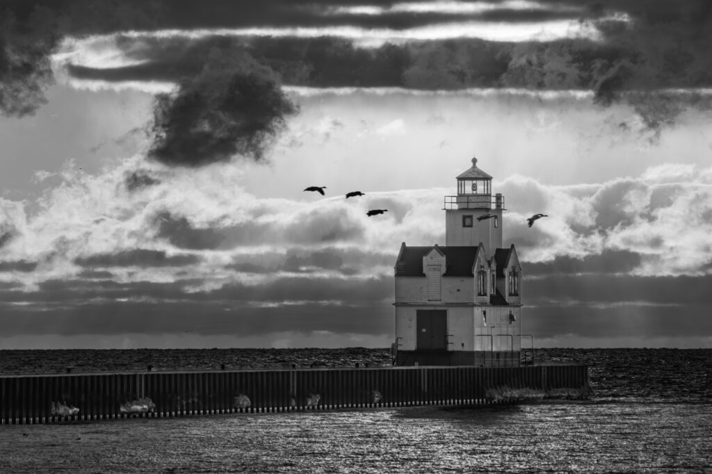 Monochrome, B&W, Lighthouse, Kewaunee