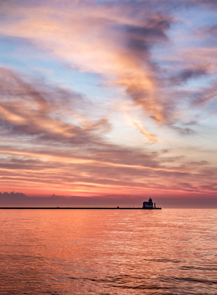 Sunrise, Pano, Lighthouse, Sky, Lake Michigan, Kewaunee